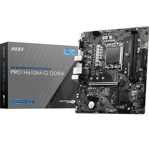 MSI PRO H610M-G DDR4 Motherboard (12th/13th/14th Gen Intel Core, LGA 1700 Socket, DDR4, PCIe 4, SATA 6Gb/s, 1Gbps LAN, M.2 Slots, USB 3.2, mATX)